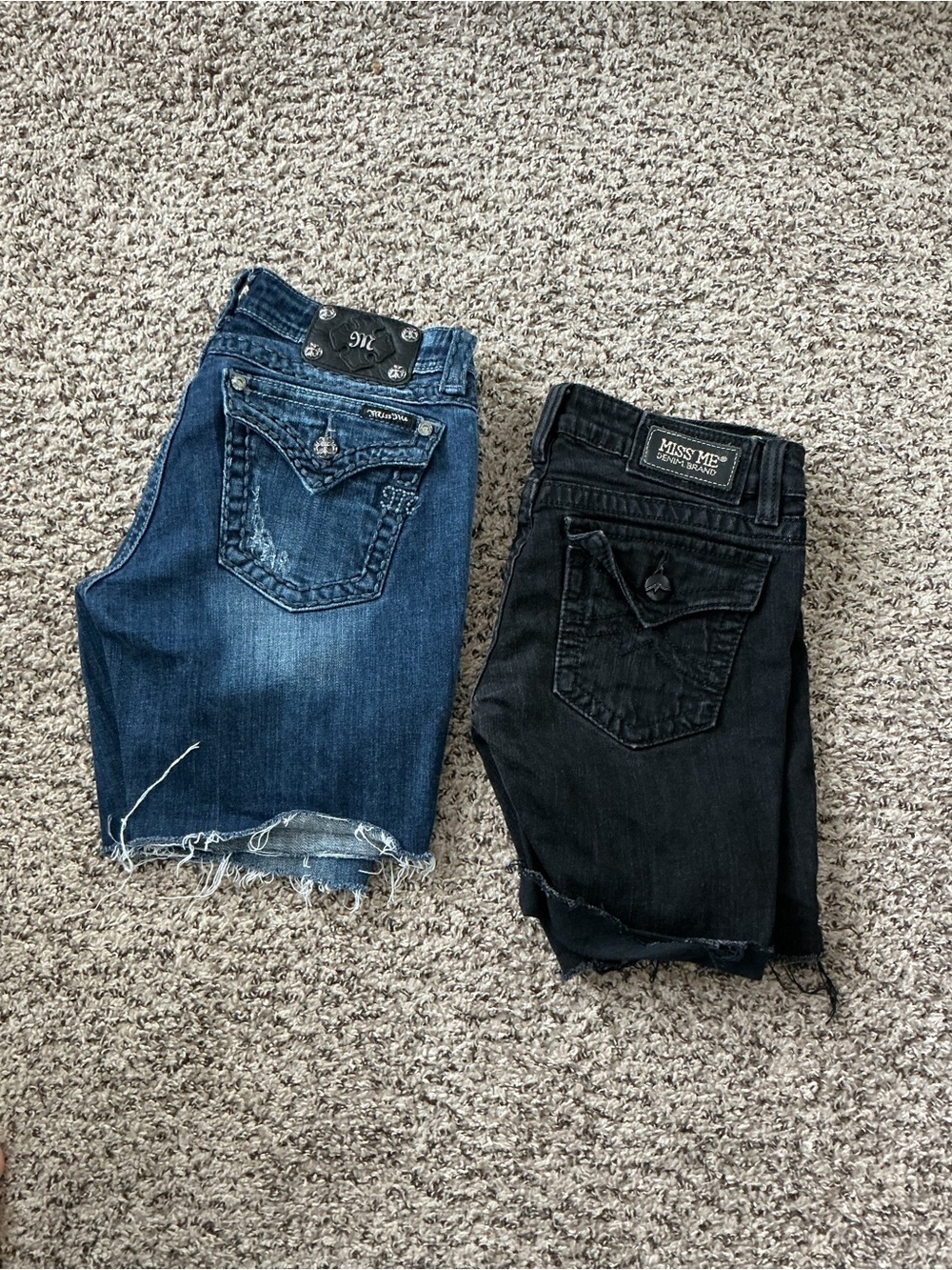 Miss Me Women's Ankle Denim Shorts in Blue and Black